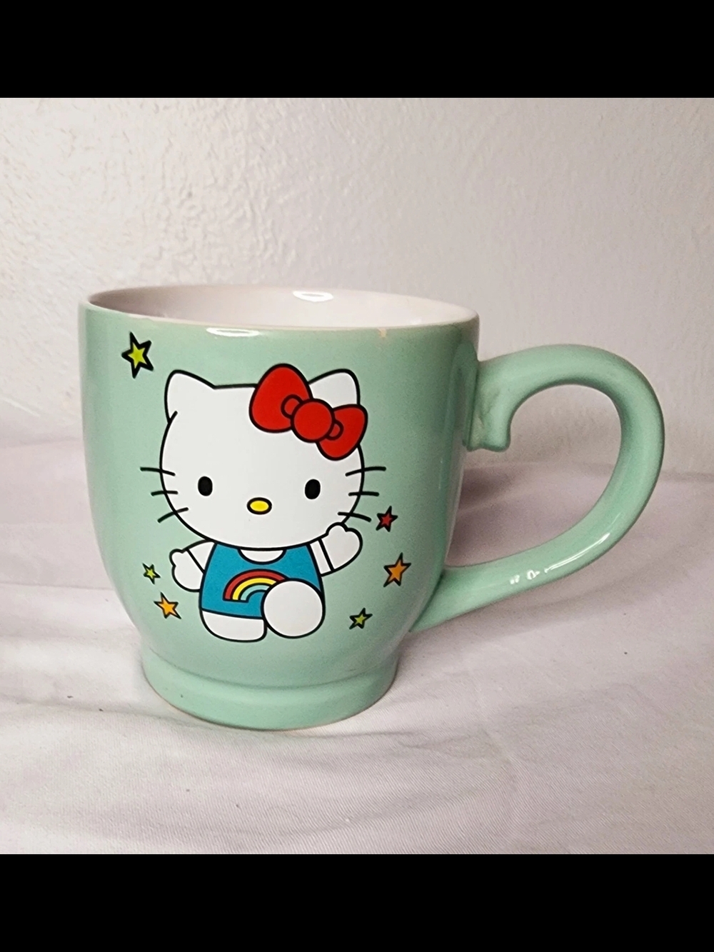 Hello Kitty Sanrio Mint Green Coffee Mug 2025 Bioworld Rainbow Stars Ceramic